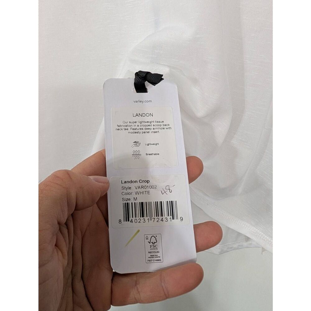 Varley Landon Crop Tissue Jersey Shirt women's medium white NWTs flutter sleeve - Picture 8 of 11